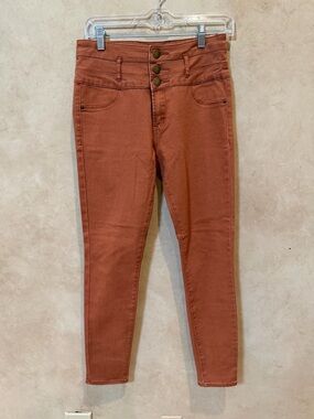 Ashley Mason Rust Orange triple Button-Front High-Rise Pants vintage y2k 2000s